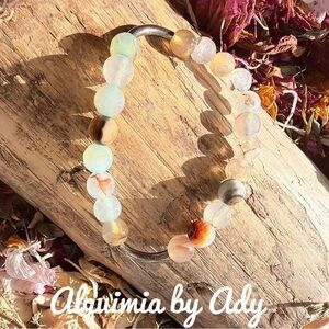 Bohemian silver and dragon vein agate in pastel light colors bracelet